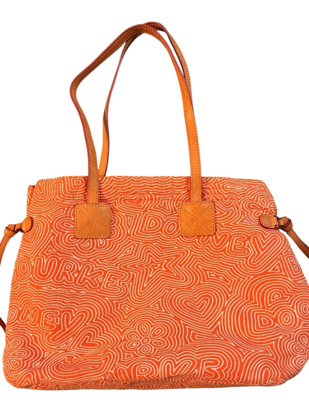 Orange Patterned Tote Bag with Leather Straps 030